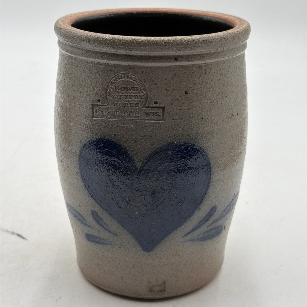 VINTAGE 1983 Rowe Stoneware Pottery 6.5" Salt Glazed Crock W/Heart